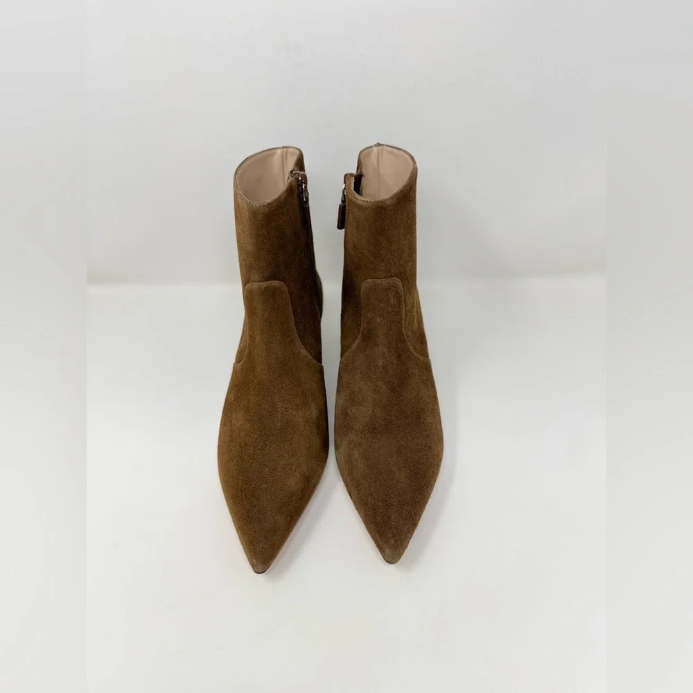 New Stuart Weitzman Mara Zip Suede Bootie Espresso Sz 8.5